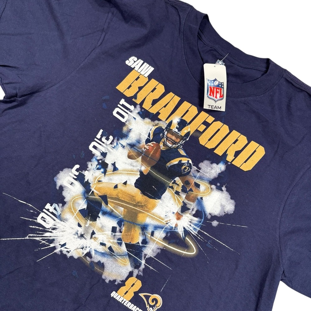 NWT NFL Sam Bradford Rams Mens Navy Blue Cotton Sports Football‎ T-Shirt Rare L